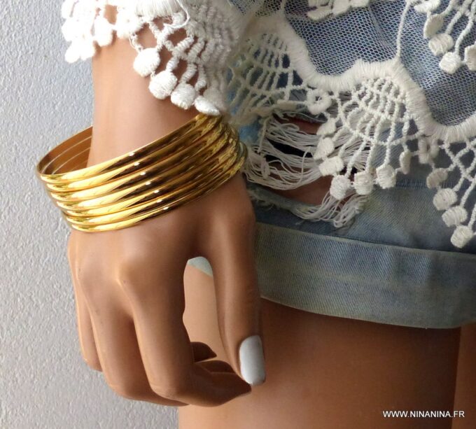 N6294a Semainier Bracelets jonc Acier inoxydable doré - Bijoux Bracelets en ligne Ninanina