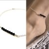 N6295c Chaine de cheville Swarovski perles noires Argent 925 - Bijoux de pied en ligne Ninanina