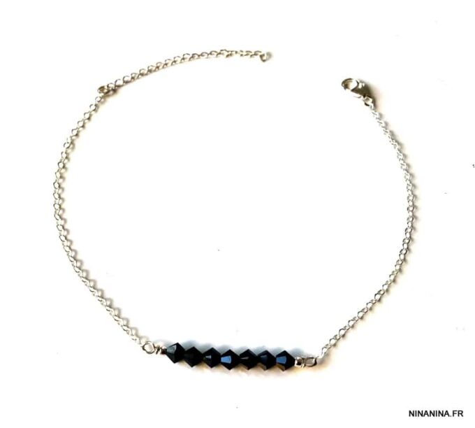 N6295i Chaine de cheville Swarovski perles noires Argent 925 - Bijoux de pied en ligne Ninanina