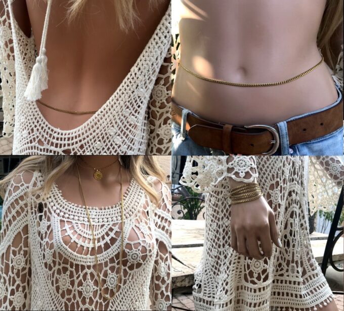 N6307a Chaine de taille dorée maille gourmette acier inoxydable doré - Bijoux Chaines en ligne Ninanina