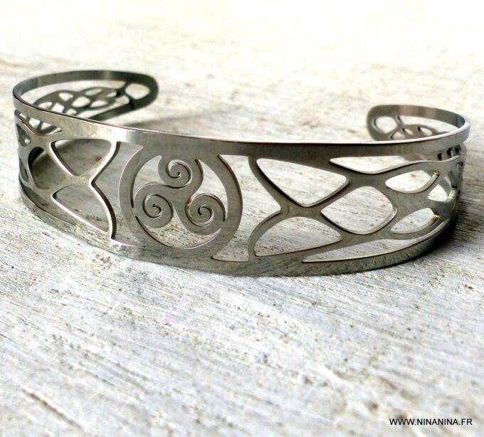 N6311c Bracelet acier homme et femme Triskel inoxydable argenté - Bijoux Bracelets en ligne Ninanina