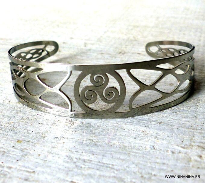 N6311f Bracelet acier homme et femme Triskel inoxydable argenté - Bijoux Bracelets en ligne Ninanina