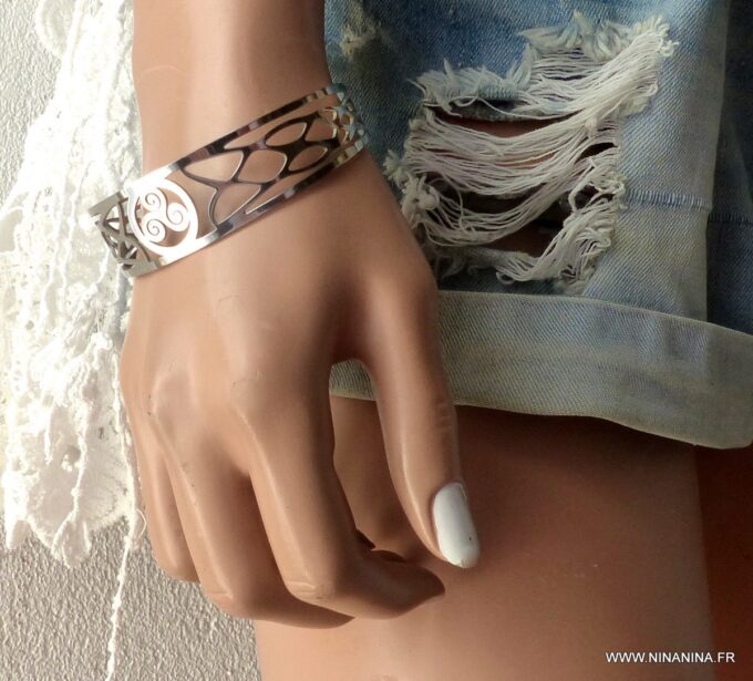 N6311i Bracelet acier homme et femme Triskel inoxydable argenté - Bijoux Bracelets en ligne Ninanina