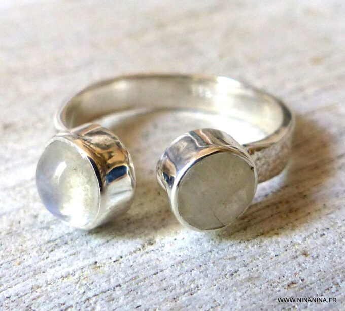 N6314f Bague pierre de lune argent 925 massif réglable - Bijoux Bagues pierres fines en ligne Ninanina