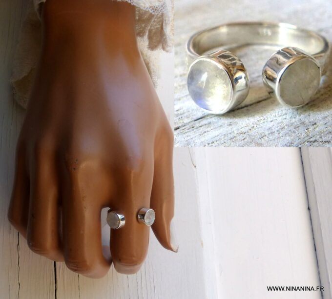 N6314g Bague pierre de lune argent 925 massif réglable - Bijoux Bagues pierres fines en ligne Ninanina