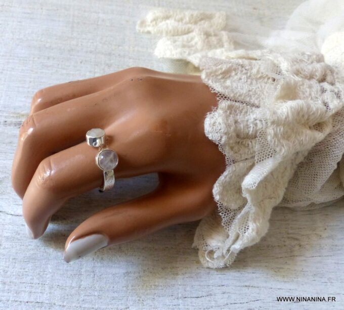 N6314i Bague pierre de lune argent 925 massif réglable - Bijoux Bagues pierres fines en ligne Ninanina