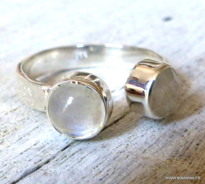 N6314j Bague pierre de lune argent 925 massif réglable - Bijoux Bagues pierres fines en ligne Ninanina
