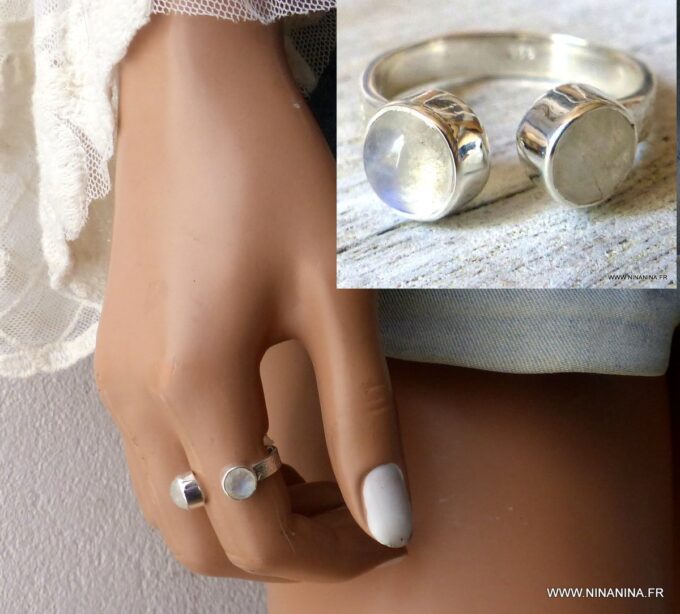 N6314k Bague pierre de lune argent 925 massif réglable - Bijoux Bagues pierres fines en ligne Ninanina