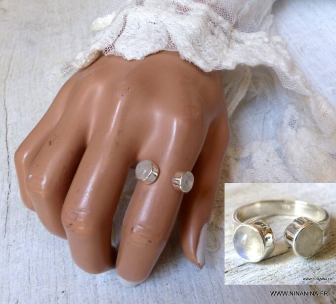 N6314n Bague pierre de lune argent 925 massif réglable - Bijoux Bagues pierres fines en ligne Ninanina
