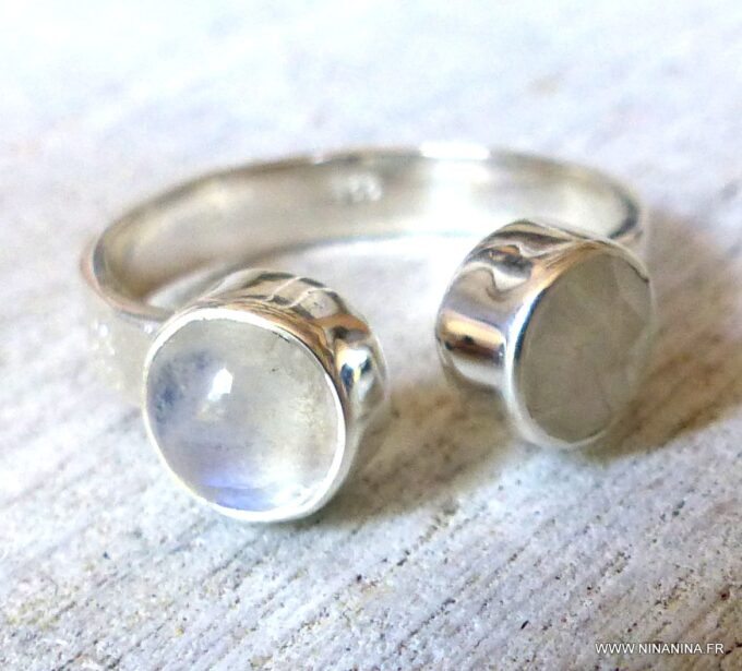 N6314o Bague pierre de lune argent 925 massif réglable - Bijoux Bagues pierres fines en ligne Ninanina