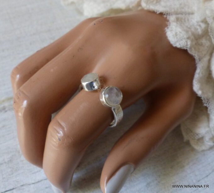 N6314p Bague pierre de lune argent 925 massif réglable - Bijoux Bagues pierres fines en ligne Ninanina