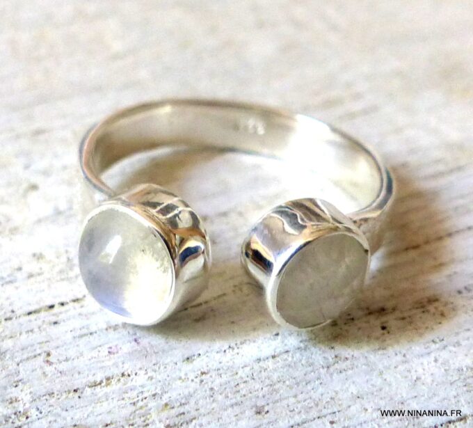 N6314q Bague pierre de lune argent 925 massif réglable - Bijoux Bagues pierres fines en ligne Ninanina