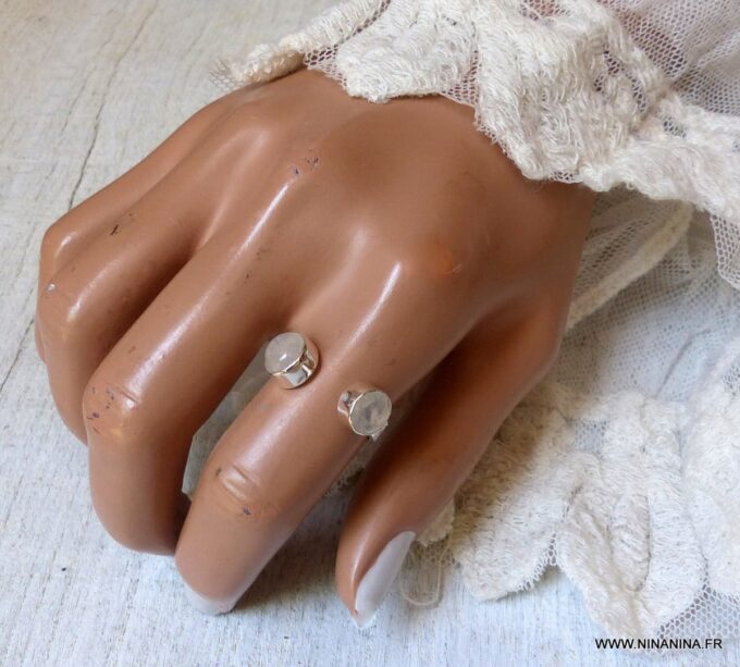 N6314r Bague pierre de lune argent 925 massif réglable - Bijoux Bagues pierres fines en ligne Ninanina