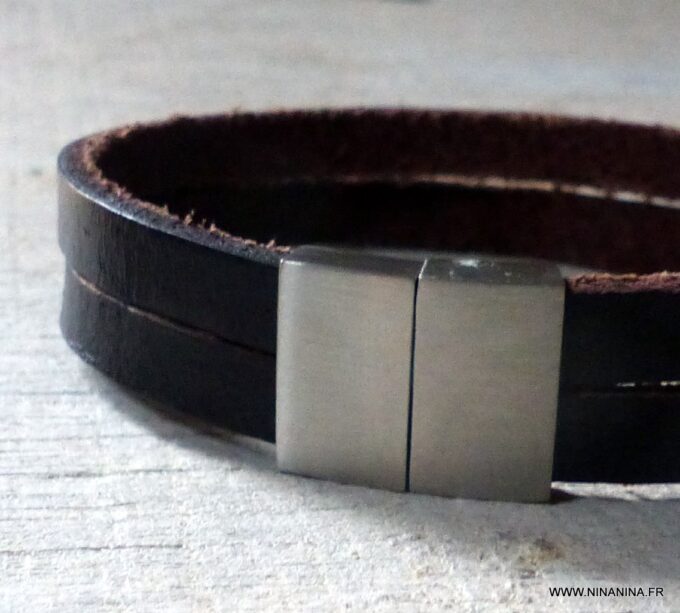 N6319 Bracelet cuir homme et femme fermoir aimanté Acier inoxydable - Bijoux Bracelets en ligne Ninanina