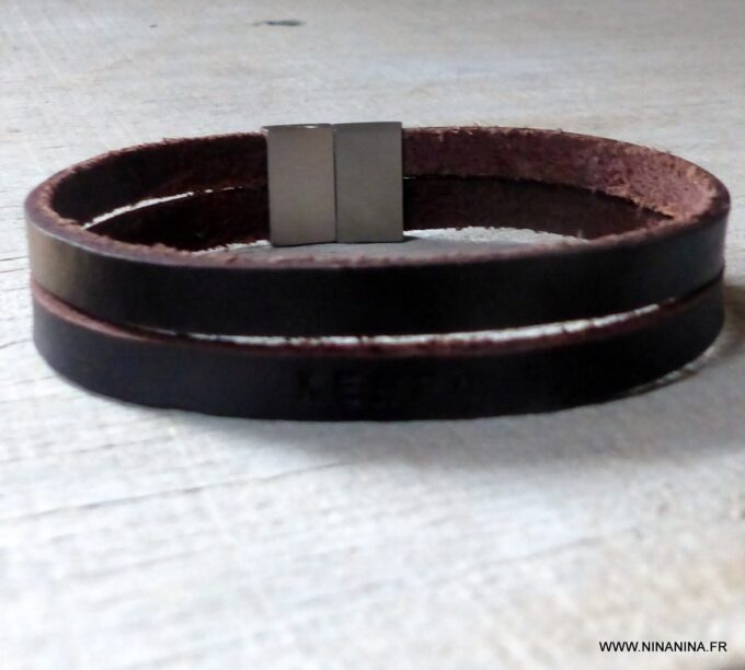 N6319a Bracelet cuir homme et femme fermoir aimanté Acier inoxydable - Bijoux Bracelets en ligne Ninanina