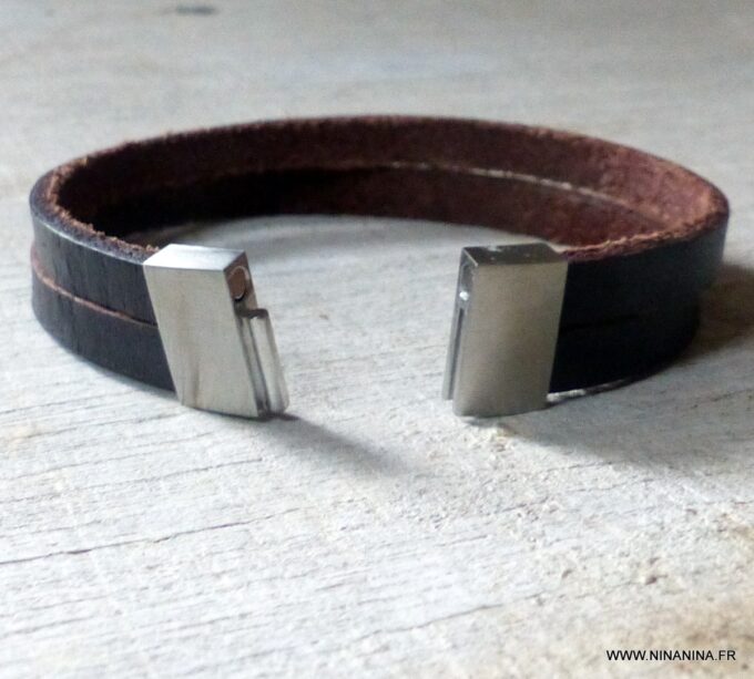 N6319c Bracelet cuir homme et femme fermoir aimanté Acier inoxydable - Bijoux Bracelets en ligne Ninanina
