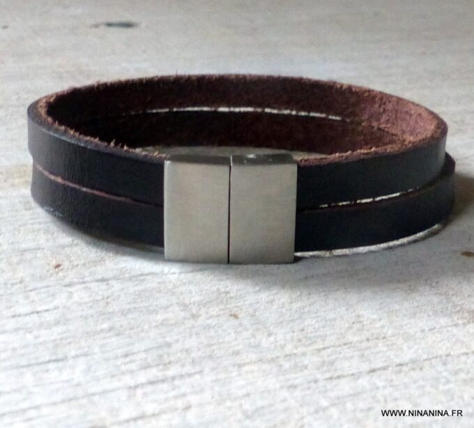 N6319d Bracelet cuir homme et femme fermoir aimanté Acier inoxydable - Bijoux Bracelets en ligne Ninanina
