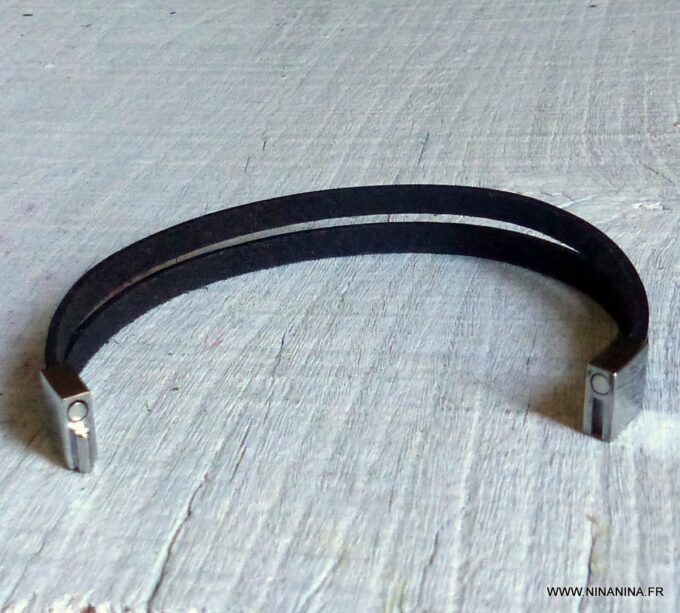 N6319d Bracelet homme cuir fermoir aimanté acier inoxydable - Bijoux Bracelets en ligne Ninanina