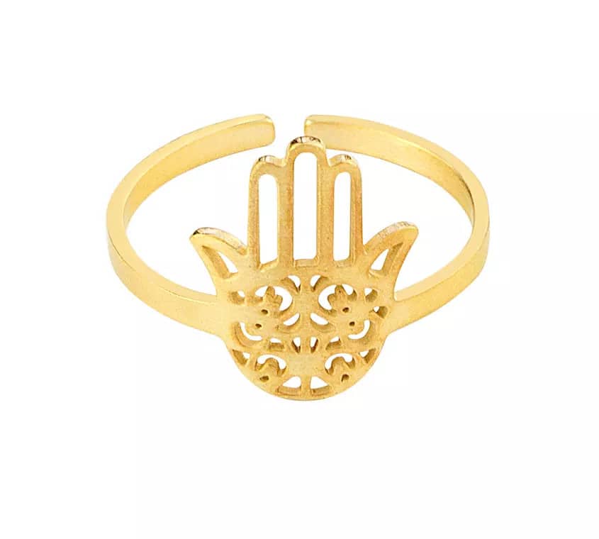 Bague pour Femme Acier Doré Main de Fatma Ornée Zirconium