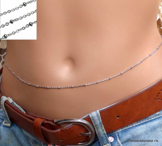 N6335 Chaine de taille Acier inoxydable argenté maille satellite - Bijoux Chaines en ligne Ninanina