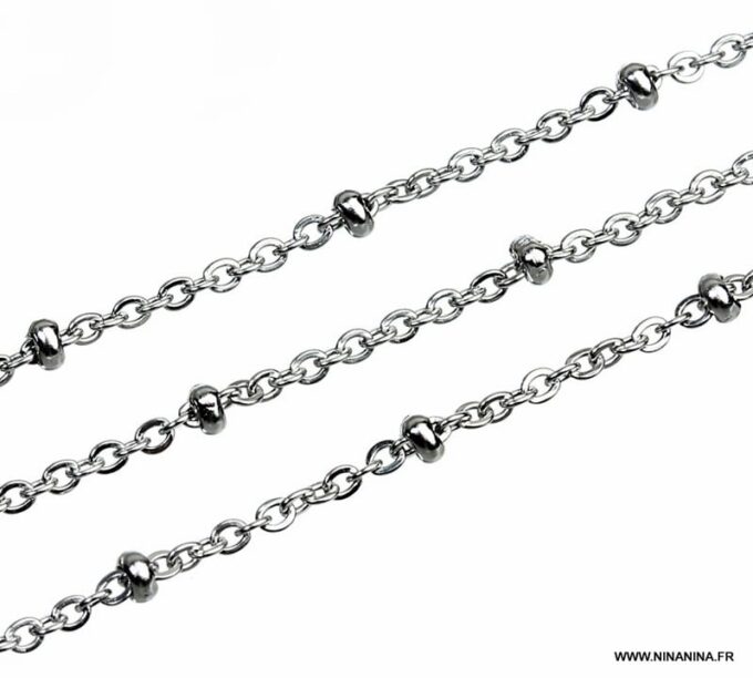 N6335a Chaine de taille Acier inoxydable argenté maille satellite - Bijoux Chaines en ligne Ninanina