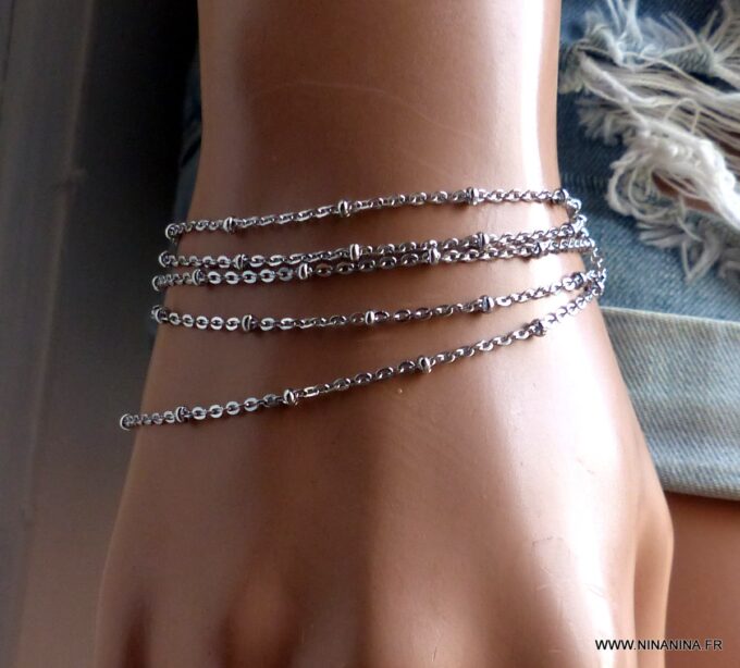 N6336g Chaine femme Acier inoxydable argenté maille satellite - Bijoux Chaines en ligne Ninanina