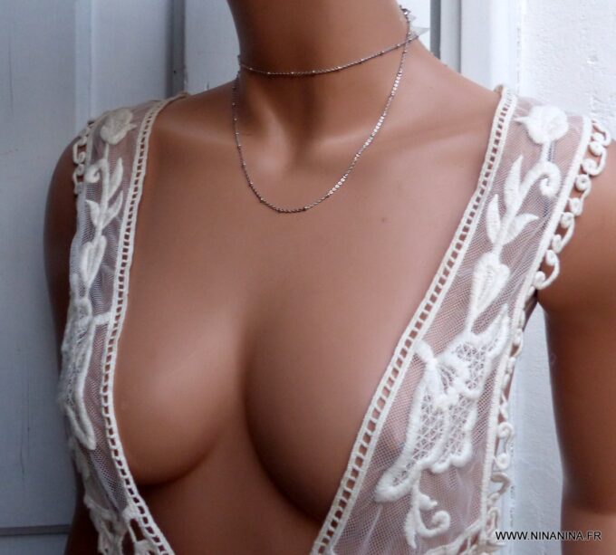 N6336h Chaine femme Acier inoxydable argenté maille satellite - Bijoux Chaines en ligne Ninanina