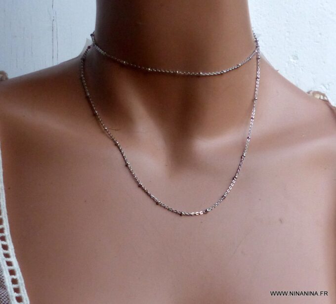 N6336i Chaine femme Acier inoxydable argenté maille satellite - Bijoux Chaines en ligne Ninanina