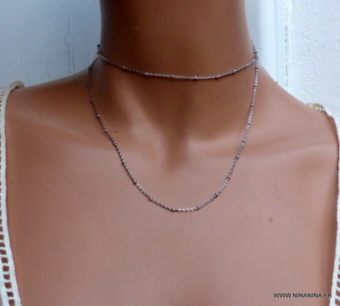 N6336k Chaine femme Acier inoxydable argenté maille satellite - Bijoux Chaines en ligne Ninanina