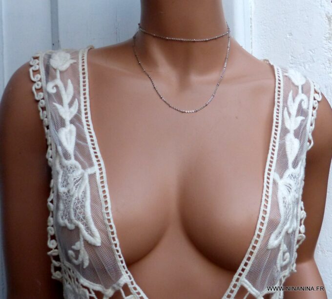N6336l Chaine femme Acier inoxydable argenté maille satellite - Bijoux Chaines en ligne Ninanina
