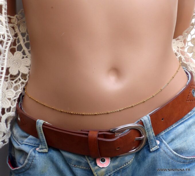 N6338d Chaine de taille fantaisie Acier inoxydable doré maille satellite - Bijoux Chaines en ligne Ninanina