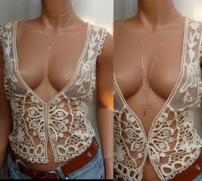 N6339b collier long plume argent 925 massif - Bijoux Colliers en ligne Ninanina