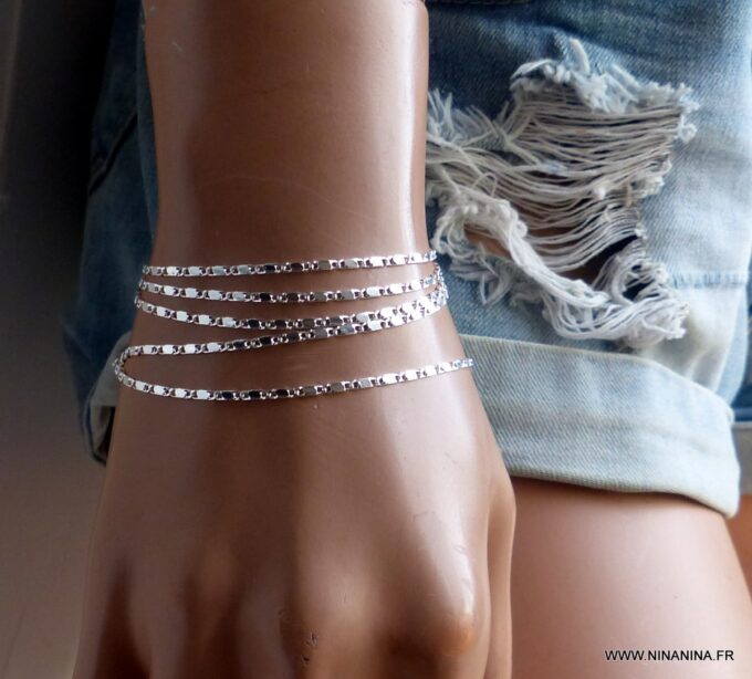 N6340b Chaine femme Argent 925 massif maille fantaisie - Bijoux Chaines en ligne Ninanina