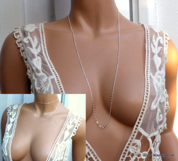 N6340c Chaine femme Argent 925 massif maille fantaisie - Bijoux Chaines en ligne Ninanina