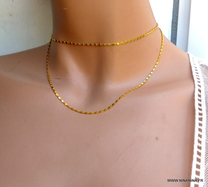 N6343c Chaine femme plaqué or 9 carats maille fantaisie - Bijoux Chaines en ligne Ninanina