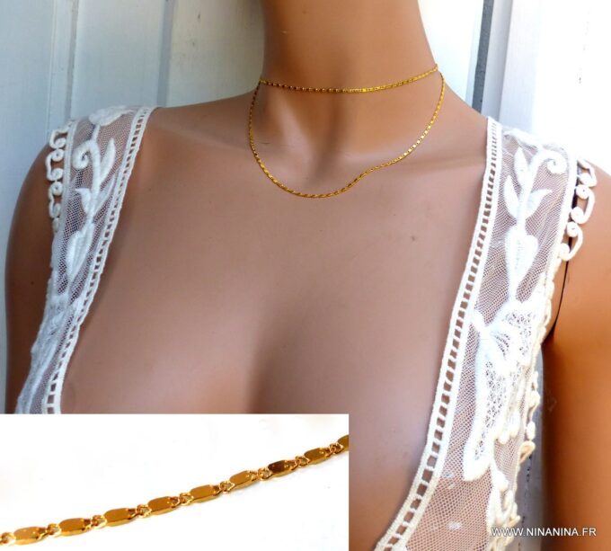 N6343g Chaine femme plaqué or 9 carats maille fantaisie - Bijoux Chaines en ligne Ninanina