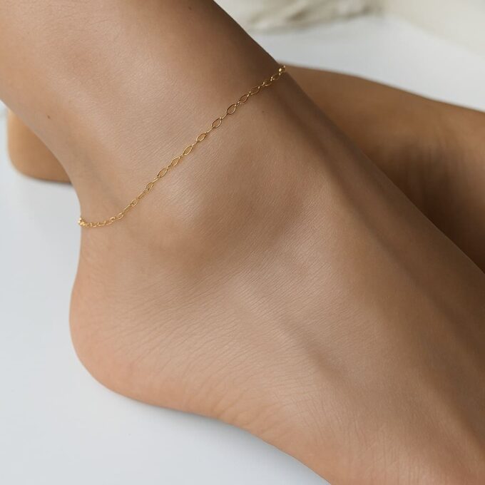 N6344b Chaine de cheville artisanale Plaqué Or 14 carats gold filled maille fantaisie - Bijoux de pieds en ligne Ninanina