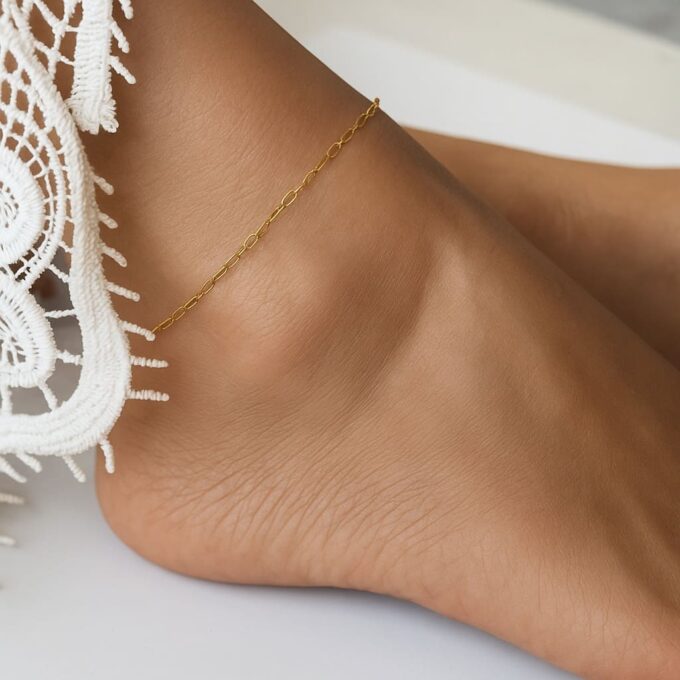 N6344d Chaine de cheville artisanale Plaqué Or 14 carats gold filled maille fantaisie - Bijoux de pieds en ligne Ninanina