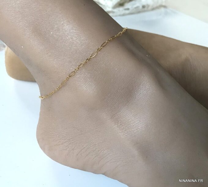 N6344d Chaine de cheville Plaqué Or 14 carats maille fantaisie - Bijoux Chaines en ligne Ninanina