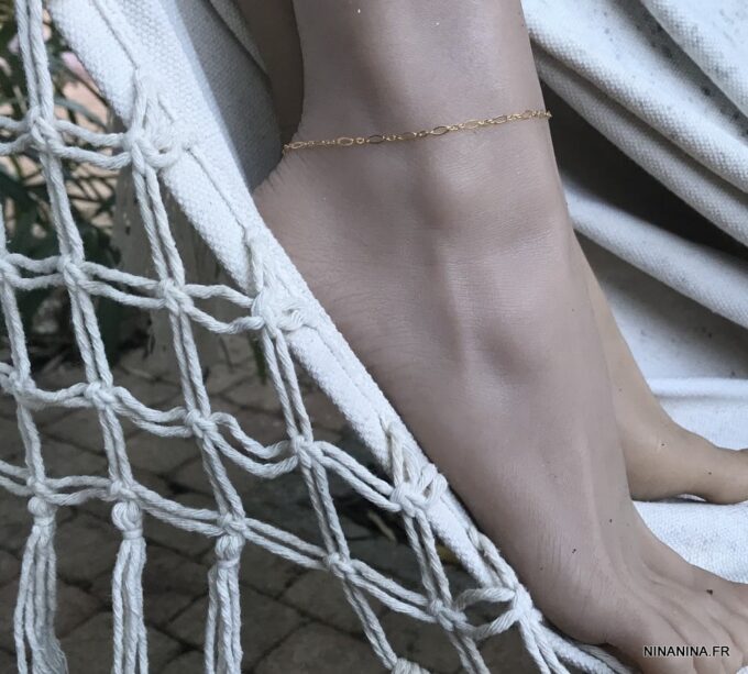 N6344h Chaine de cheville Plaqué Or 14 carats maille fantaisie - Bijoux Chaines en ligne Ninanina