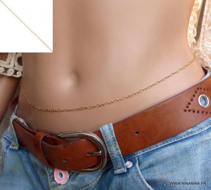 N6345 Chaine de taille plaqué or maille figaro alternée - Bijoux Chaines en ligne Ninanina
