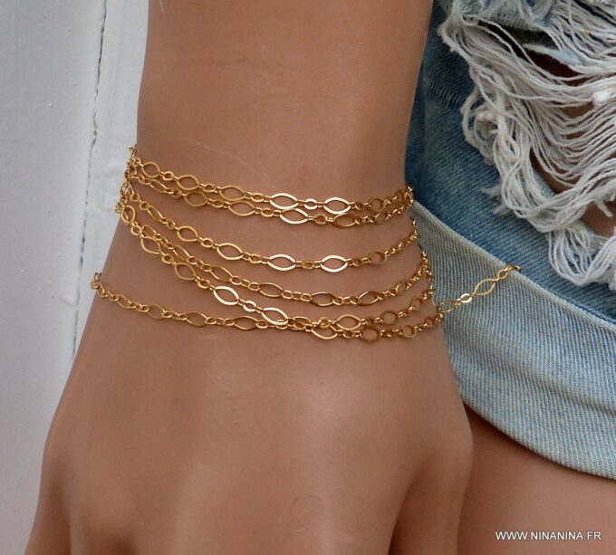 N6345h Chaine de taille plaqué or maille figaro alternée - Bijoux Chaines en ligne Ninanina