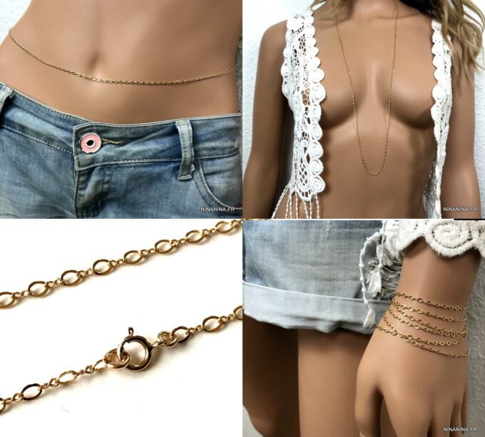 N6345l Chaine de taille plaqué or maille figaro alternée - Bijoux Chaines en ligne Ninanina