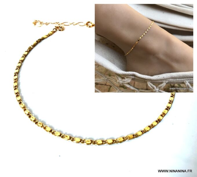 N6347a Chaine cheville Plaqué Or pas cher maille fantaisie femme - Bijoux de pied en ligne Ninanina