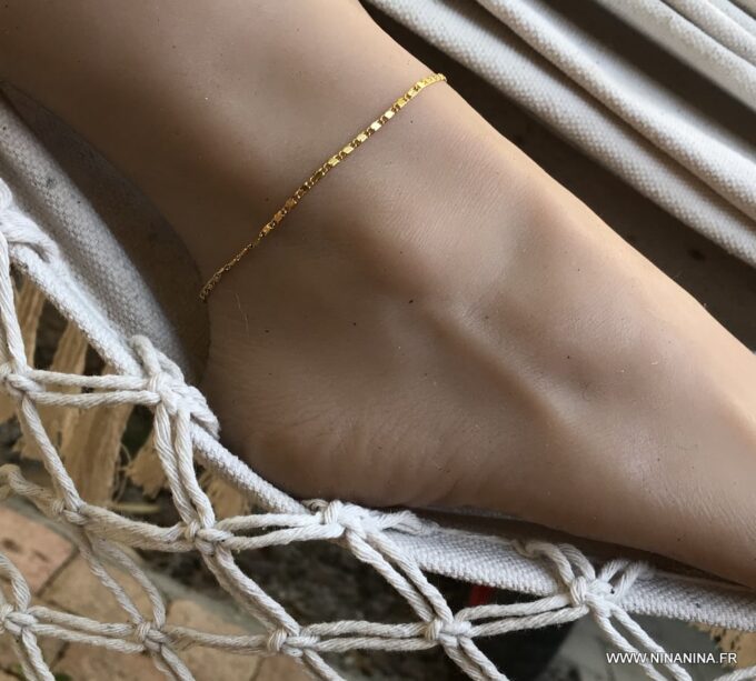 N6347d Chaine cheville Plaqué Or pas cher maille fantaisie femme - Bijoux de pied en ligne Ninanina
