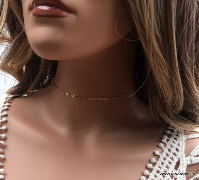 N6351 Chaine ras de cou plaqué or femme maille fantaisie - Bijoux Colliers en ligne Ninanina