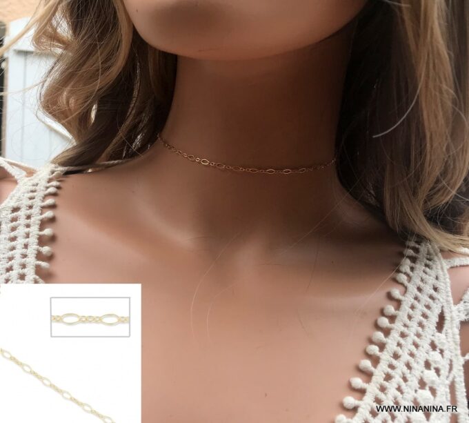 N6351a Chaine ras de cou plaqué or femme maille fantaisie - Bijoux Colliers en ligne Ninanina