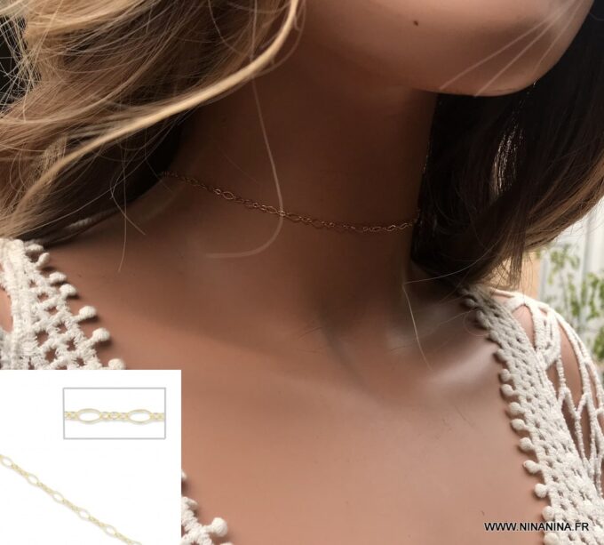 N6351b Chaine ras de cou plaqué or femme maille fantaisie - Bijoux Colliers en ligne Ninanina