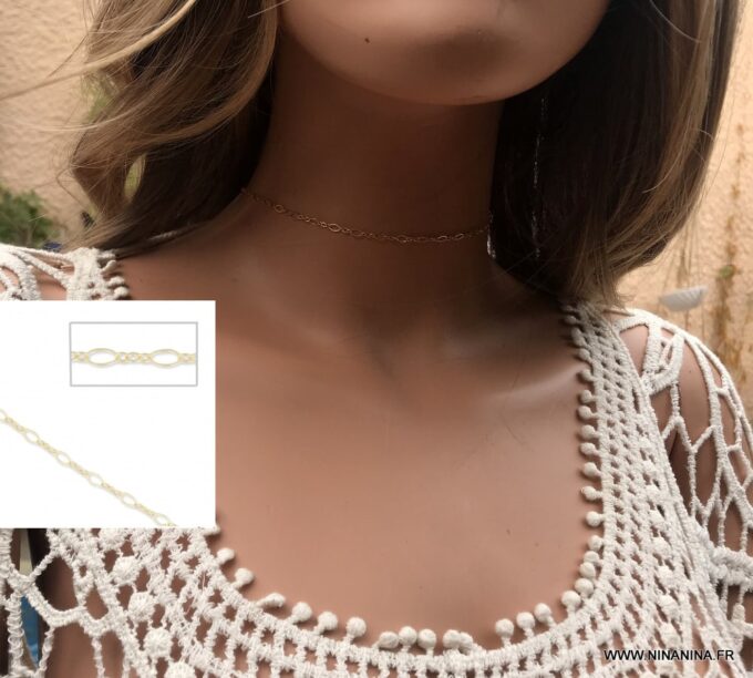 N6351d Chaine ras de cou plaqué or femme maille fantaisie - Bijoux Colliers en ligne Ninanina