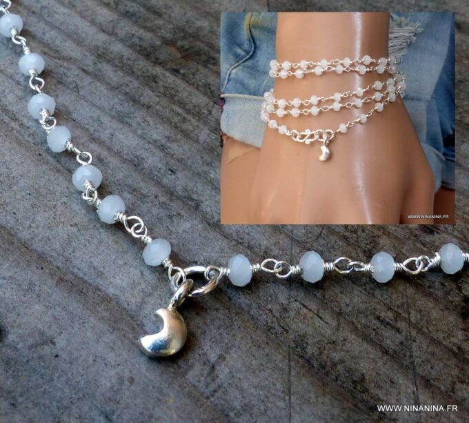 N6354b Bracelet Pierre de Lune grossesse Argent 925 avec bague -Bijoux Bracelets femmes en ligne Ninanina